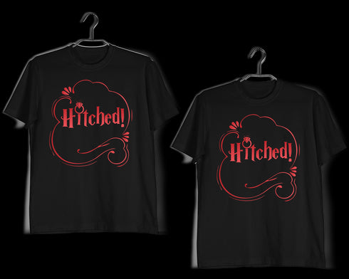 Engagement Anniversary Gifts Relationships Matching Couples HITCHED T-Shirts for Boyfriend Girlfriend Fiance Husband Wife Mother Father Family
