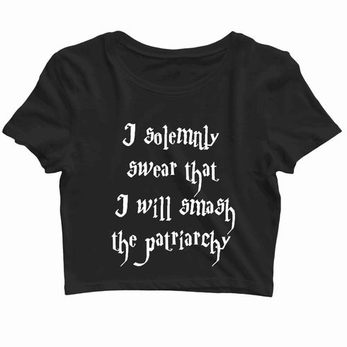 Feminista Feminism SOLEMNLY SMASH THE PATRIARCHY Custom Printed Graphic Design Crop Top T-Shirt for Women