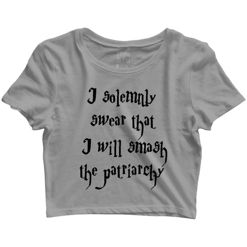 Feminista Feminism SOLEMNLY SMASH THE PATRIARCHY Custom Printed Graphic Design Crop Top T-Shirt for Women