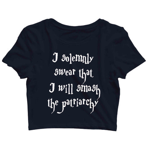 Feminista Feminism SOLEMNLY SMASH THE PATRIARCHY Custom Printed Graphic Design Crop Top T-Shirt for Women