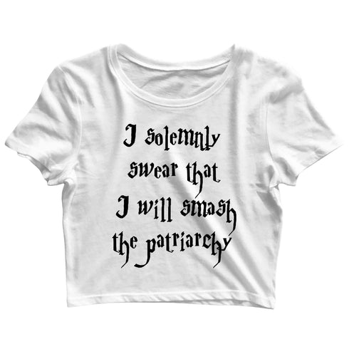 Feminista Feminism SOLEMNLY SMASH THE PATRIARCHY Custom Printed Graphic Design Crop Top T-Shirt for Women
